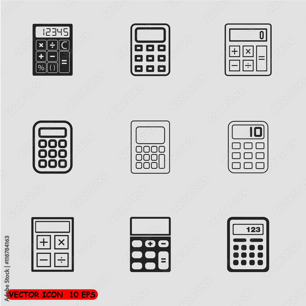 Vector black calculator icons set Vector black calculator icons set
