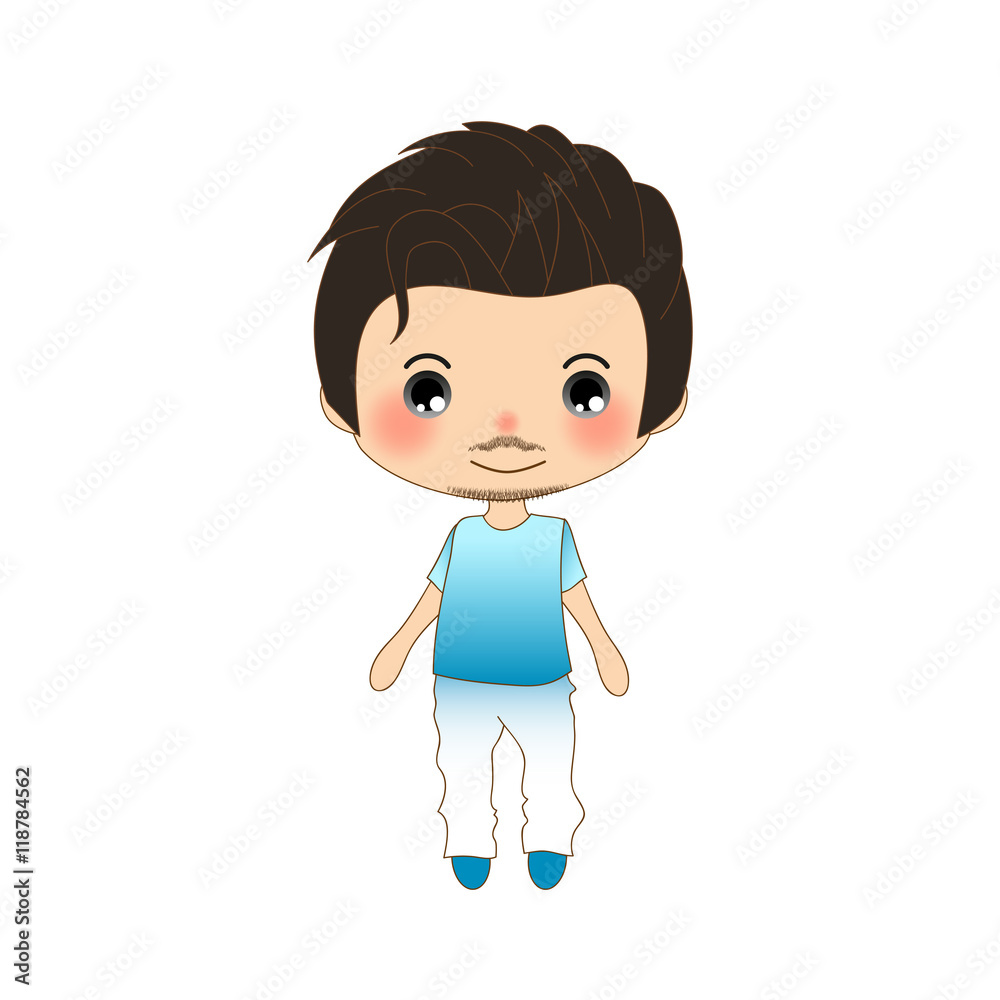Handsome Mustache Man in Blue Shirt and White Pants. Vector Illustration Handsome Mustache Man in Blue Shirt and White Pants. Vector Illustration
