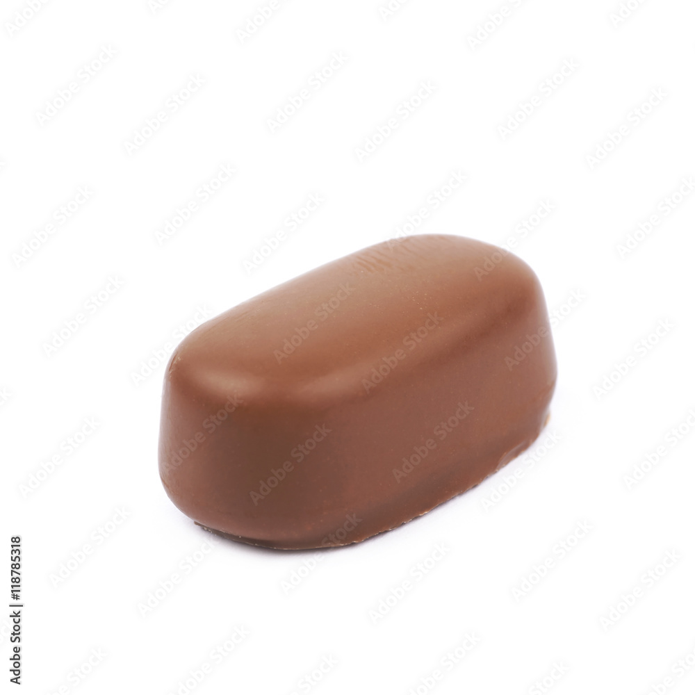 Chocolate coated toffee candy isolated