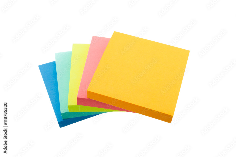 Color block of paper notes isolated white background. Color block of paper notes isolated white background.