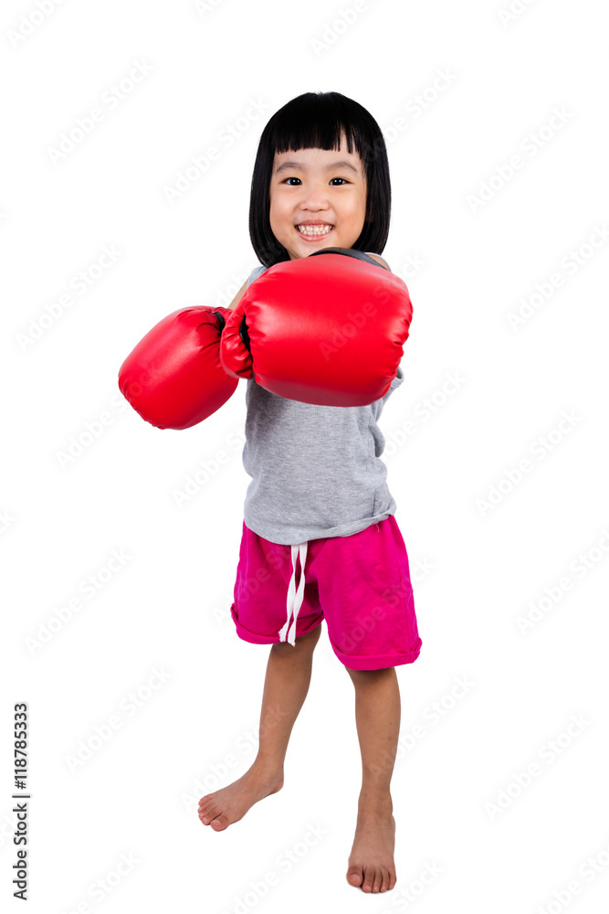 Asian Little Chinese Girl Wearing Boxing Glove Asian Little Chinese Girl Wearing Boxing Glove