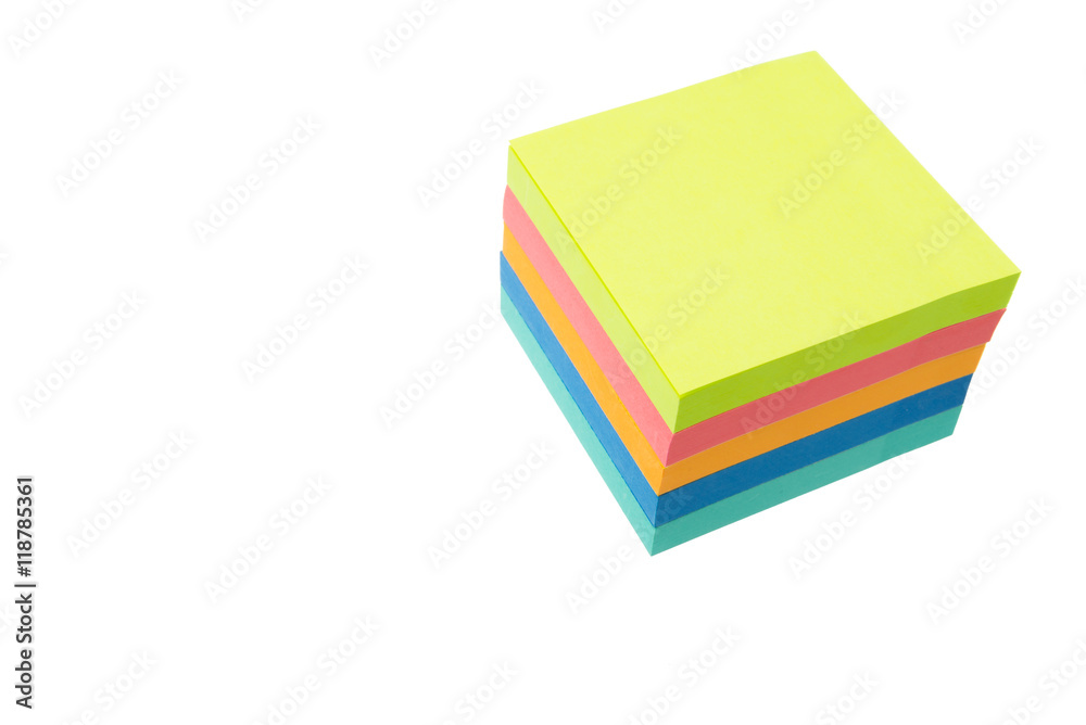 Color block of paper notes isolated white background. Color block of paper notes isolated white background.