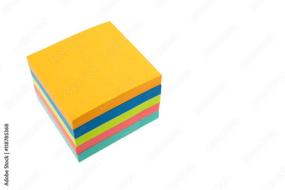 Color block of paper notes isolated white background. Color block of paper notes isolated white background.