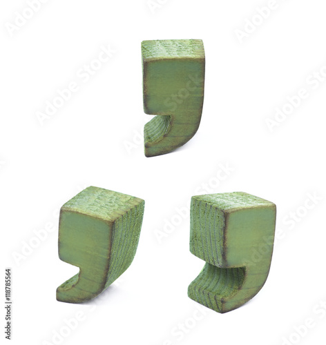 Wooden comma symbol isolated