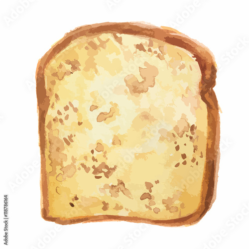 Isolated watercolor bread slice. Fresh and crust bread toast for breakfast on white background.