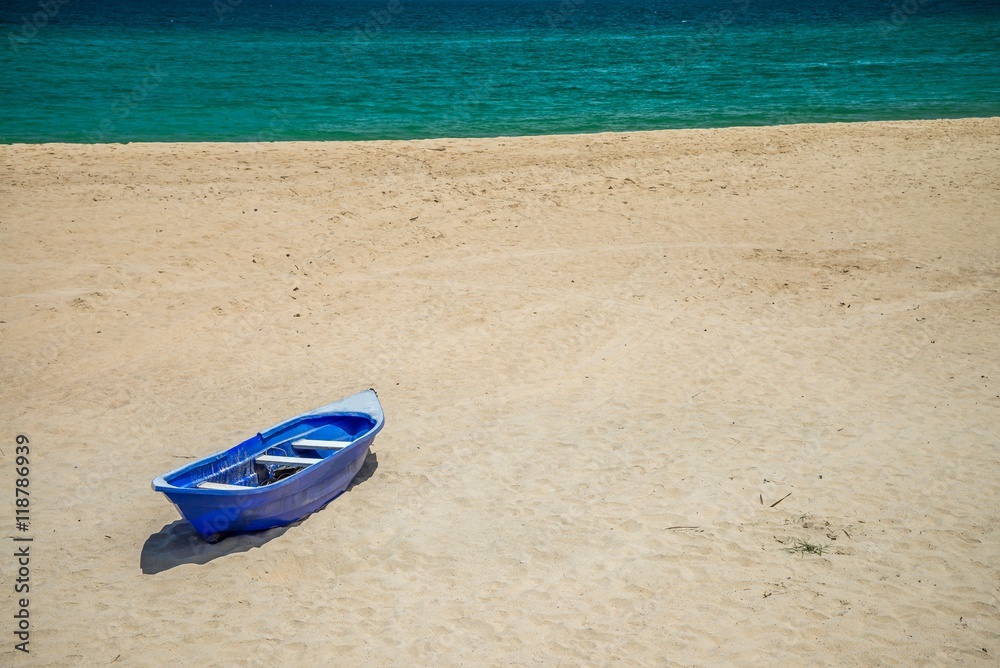 Boat on beautiful tropical island beach summer holiday - Travel summer vacation concept.