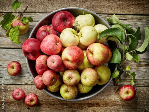 Leinwand Poster plate of various fresh apples