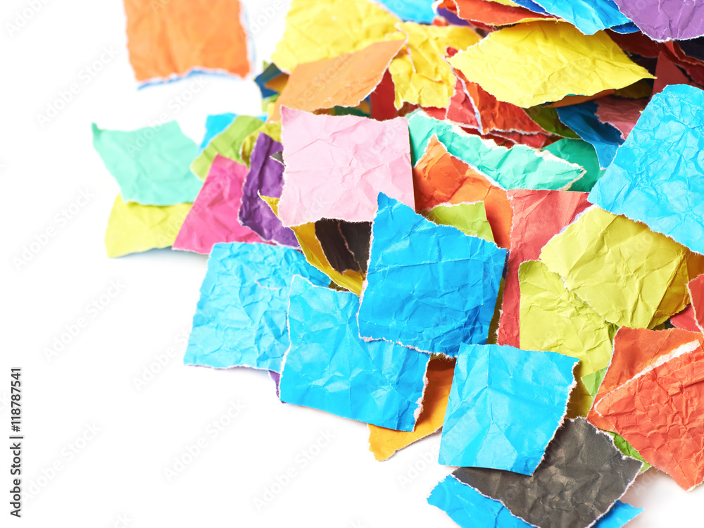 Pile of torn paper pieces isolated