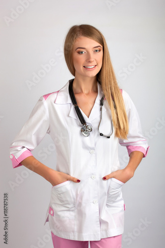 beautiful woman doctor with a stethoscope