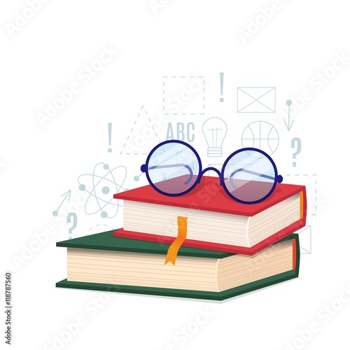 Book and glass vector illustration. 