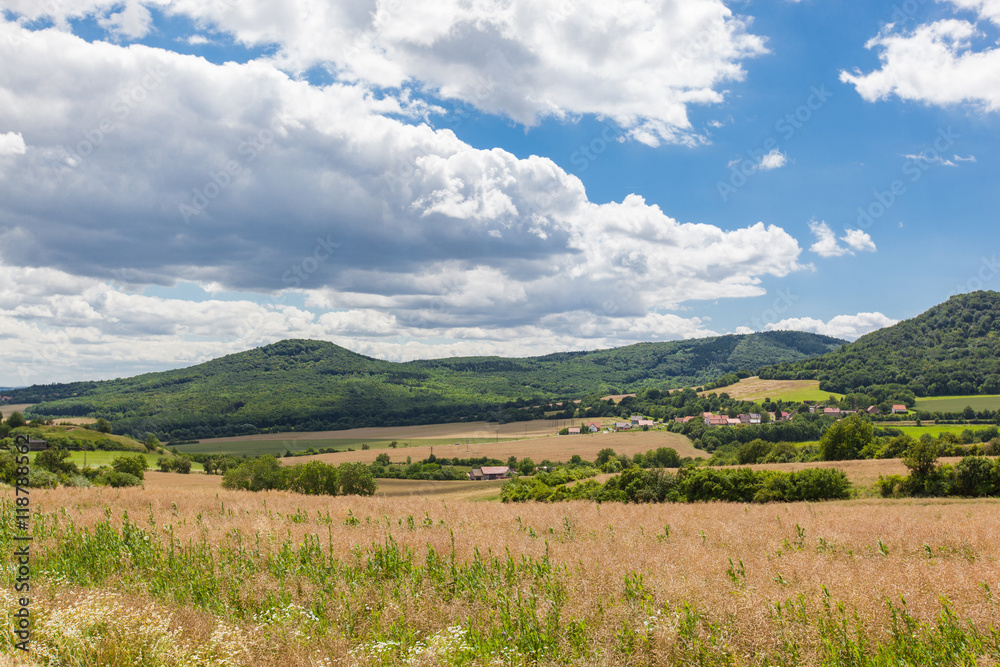 The beautiful landscape of the village middle mountains