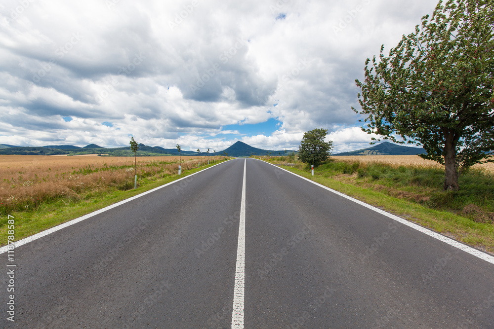 Naklejka premium beautiful highway village asphalt road through field