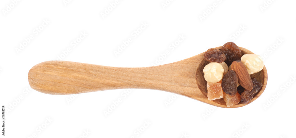 Spoon of nuts and dried fruits Spoon of nuts and dried fruits