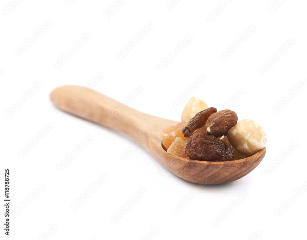 Spoon of nuts and dried fruits Spoon of nuts and dried fruits
