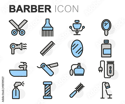 Vector flat line barber icons set