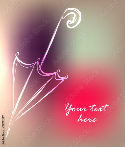Background with cute hand drawn umbrella, vector illustration