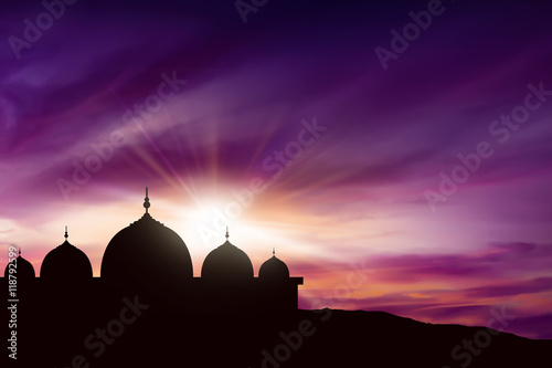 Silhouette mosque picture and twilight background photo