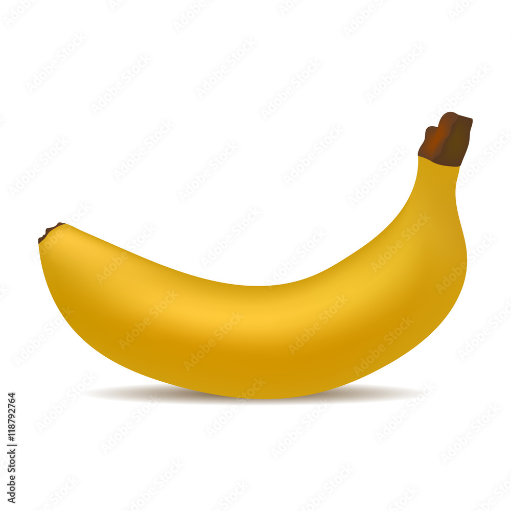 Realistic yellow banana with shadow on a white background vector illustration