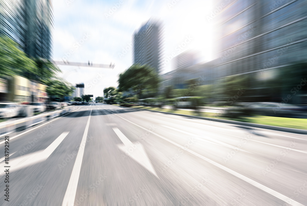 blur traffic on road in downtown of chongqing