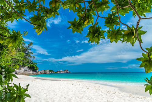 Fototapeta Naklejka Na Ścianę i Meble -  Beautiful tropical island white sand beach summer holiday, Thailand - Travel summer vacation concept.	