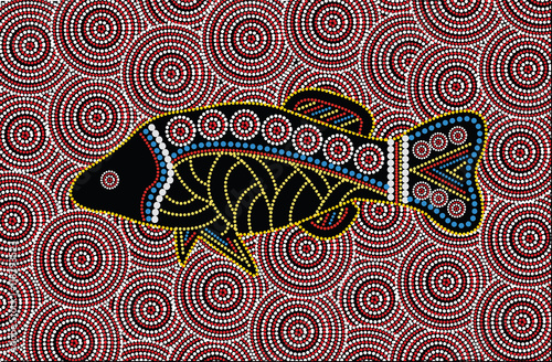 Aboriginal fish dot painting illustration