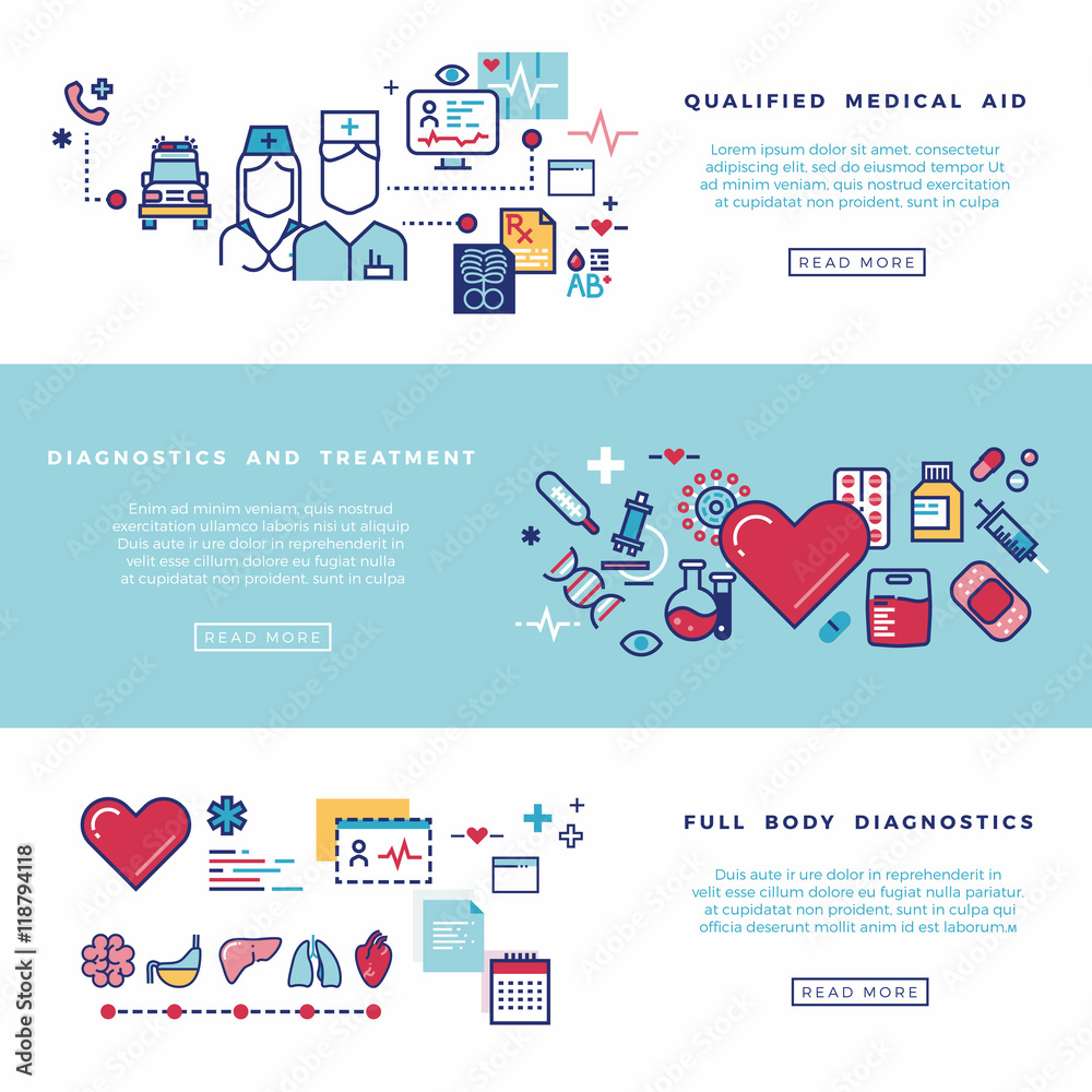 Healthcare, medical services vector banners set Healthcare, medical services vector banners set