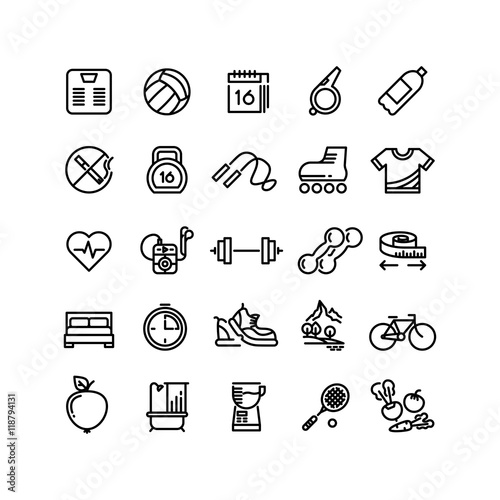 Fitness health sport vector outline icons