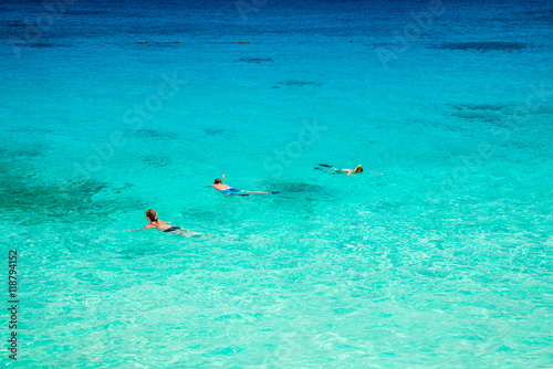 Snorkeling diving on beautiful tropical Similan island Thailand - Travel summer holiday concept.