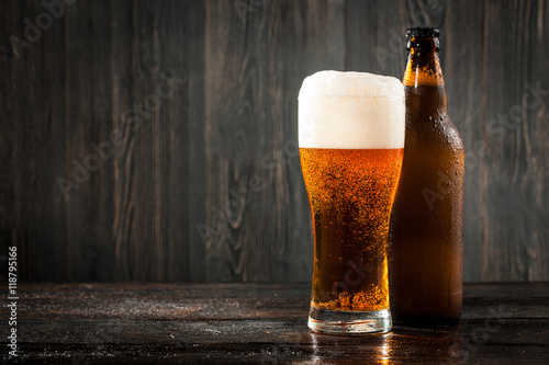  Glass of beer and beer bottle