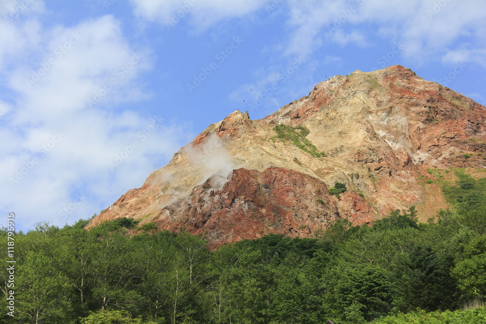 Usu-zan mountain, active volcano near Toya lake, Hokkaido, Japan