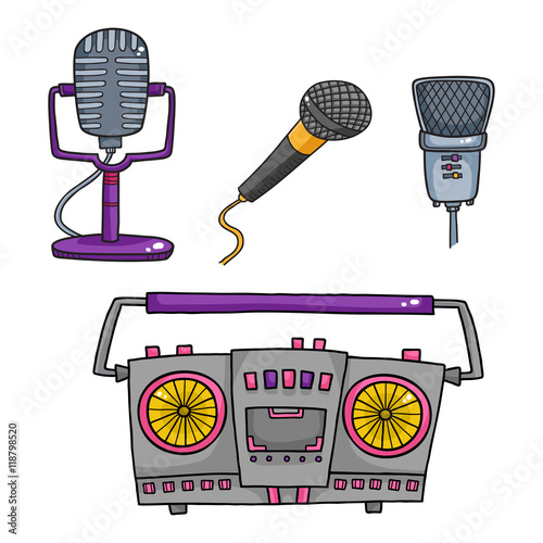Musical equipment. Retro tape recorders and collection of microp