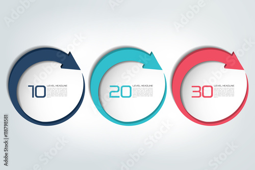 Circle first, second and third diagram, scheme, chart. 3 template for presentation. 3 steps options, elements, ingographic.