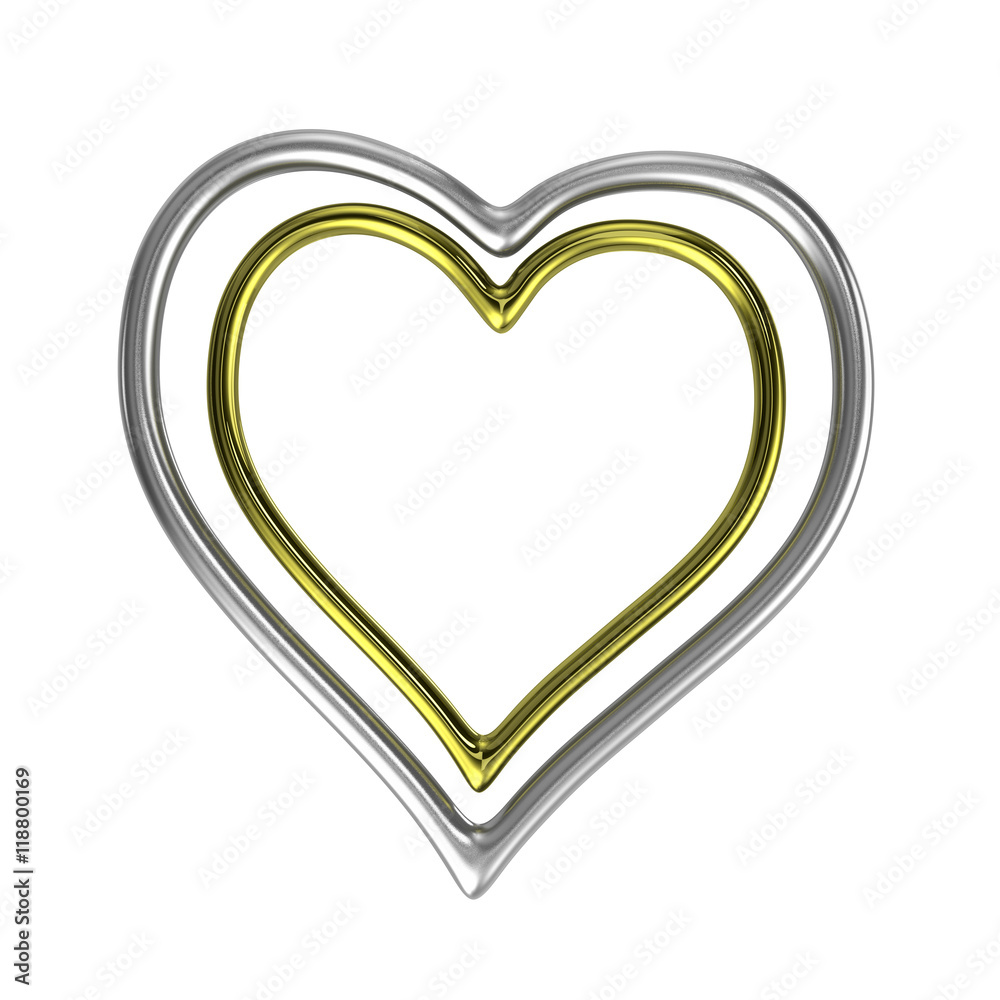 Two Concentric Heart Shaped Golden and Silver Rings Frame Two Concentric Heart Shaped Golden and Silver Rings Frame