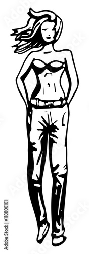 Vrouw met spijkerbroek in bikini