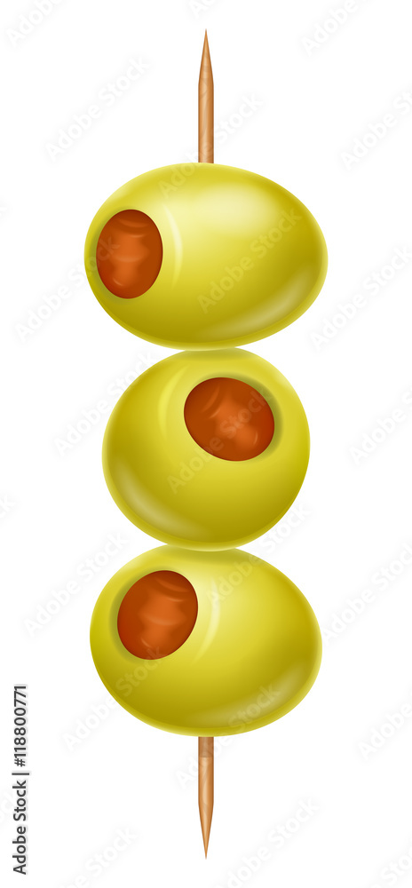 Three stuffed olives on a toothpick. Vector illustration. Stock Vector |  Adobe Stock