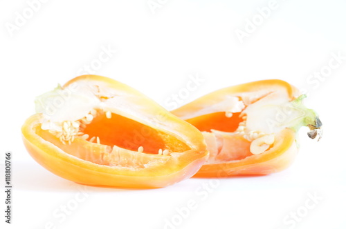  
Beautiful yellow peppers, isolated on white background.