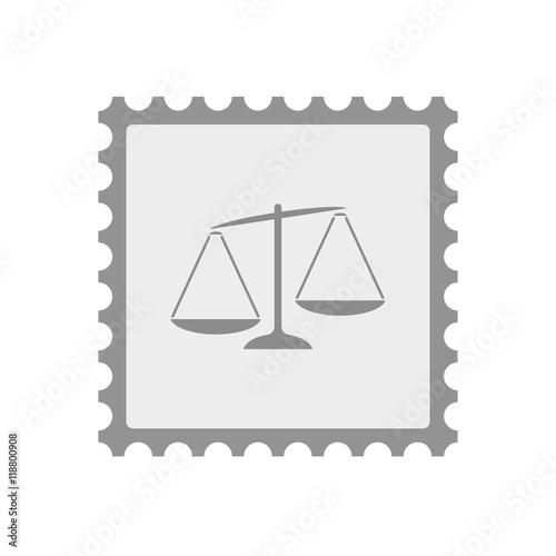 Isolated mail stamp icon with  an unbalanced weight scale