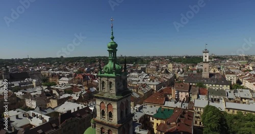 Lviv roofs and streets aerial view, Ukraine in Lviv photo
