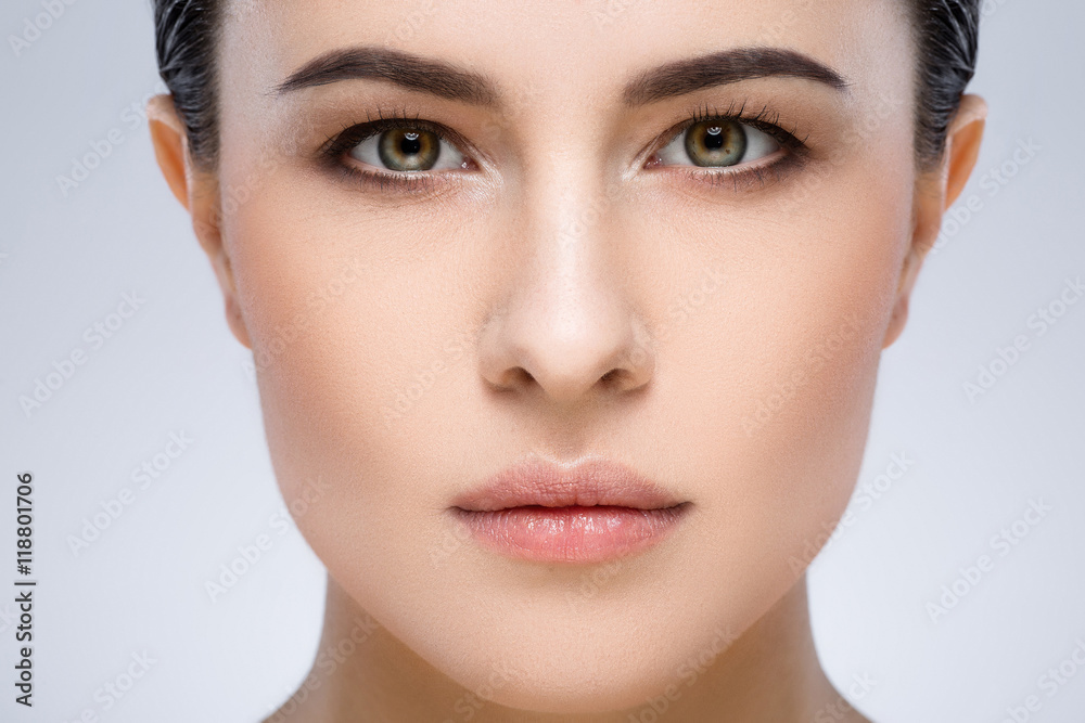 Darkhaired girl with nude make up at studio Darkhaired girl with nude make up at studio