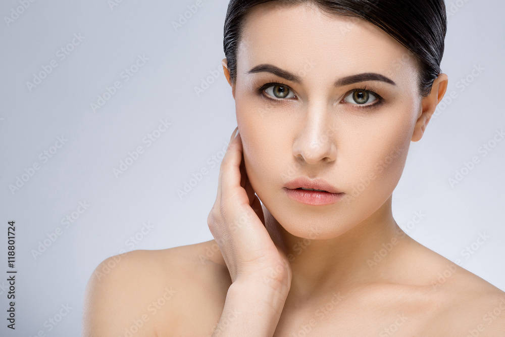 Darkhaired girl with nude make up at studio Darkhaired girl with nude make up at studio