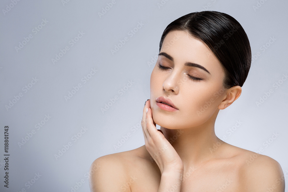Darkhaired girl with nude make up at studio Darkhaired girl with nude make up at studio