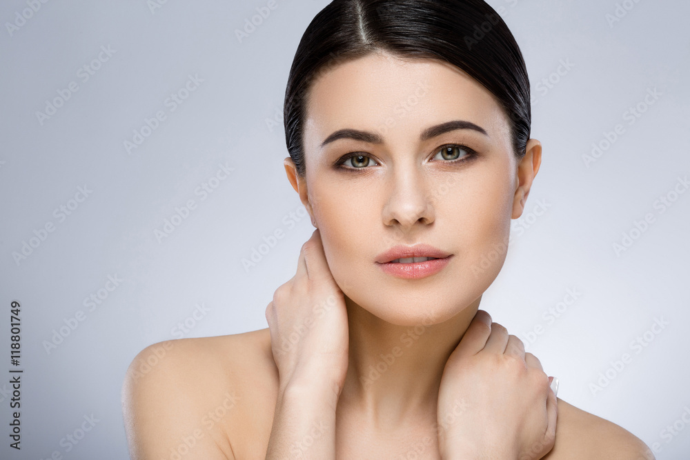 Darkhaired girl with nude make up at studio Darkhaired girl with nude make up at studio