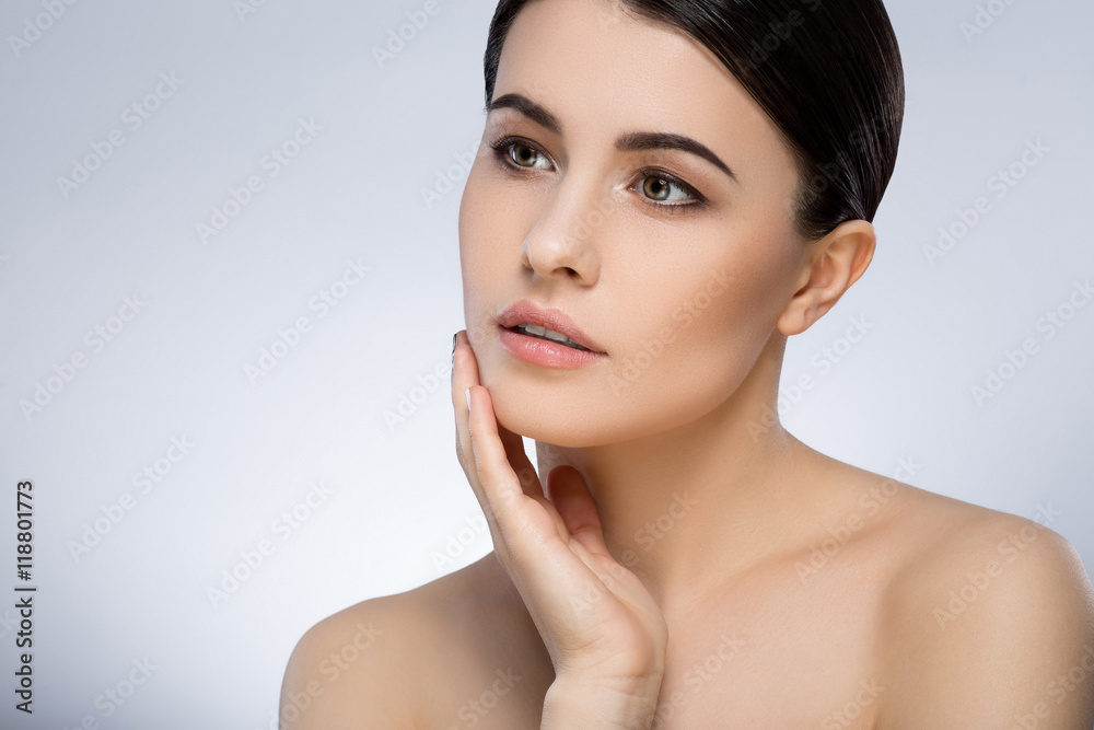 Darkhaired girl with nude make up at studio Darkhaired girl with nude make up at studio