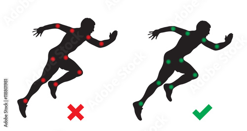 Foto Silhouette of a man in running, joints pain. Vector illustration