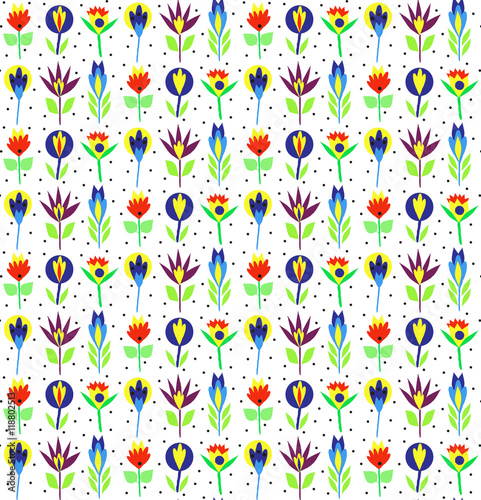 Ornamental, traditional, simple seamless pattern with flowers
