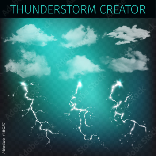 Sky creator with realistic vector clouds and thunderstorms.