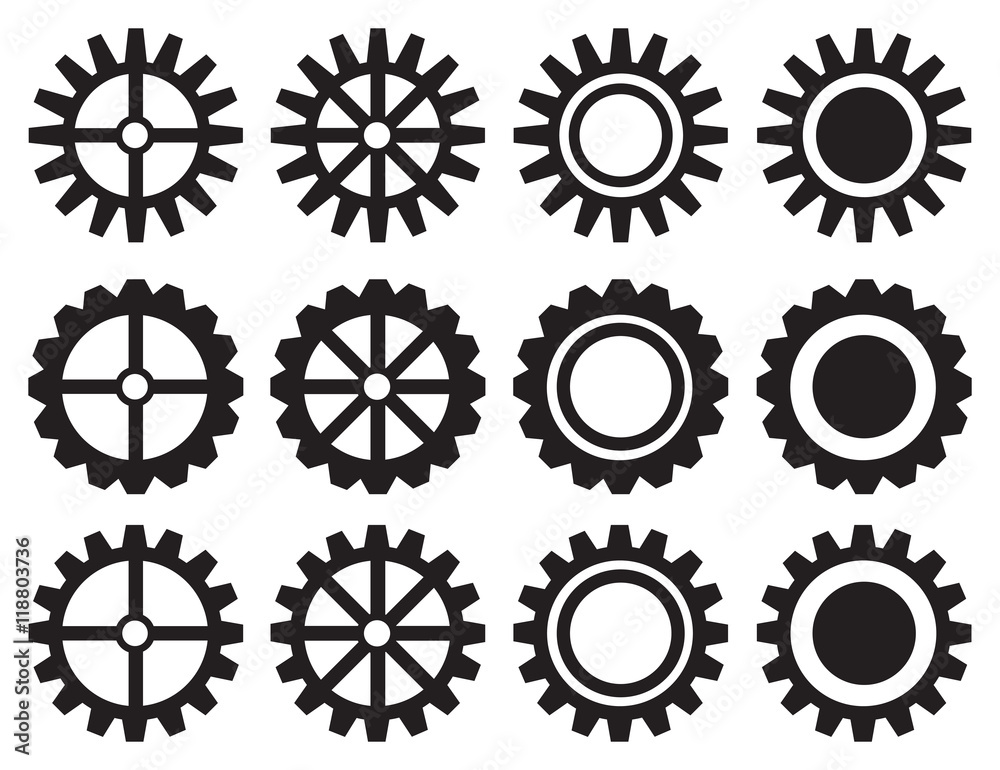 Industrial Toothed Wheels Vector Icon Set Industrial Toothed Wheels Vector Icon Set