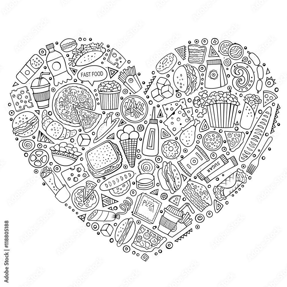 Line art vector set of Fast Food items