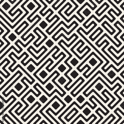 Vector Seamless Black and White Maze Lines Pattern