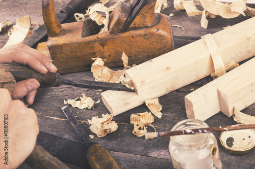 joinery - carving the wood with chisel